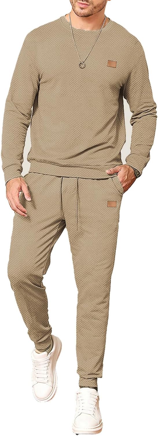 Men's 2 Piece Outfits Knit Jacquard Pullover Sweatshirt Tracksuit & Joggers Sweatpants Sweatsuit Sets with Pockets