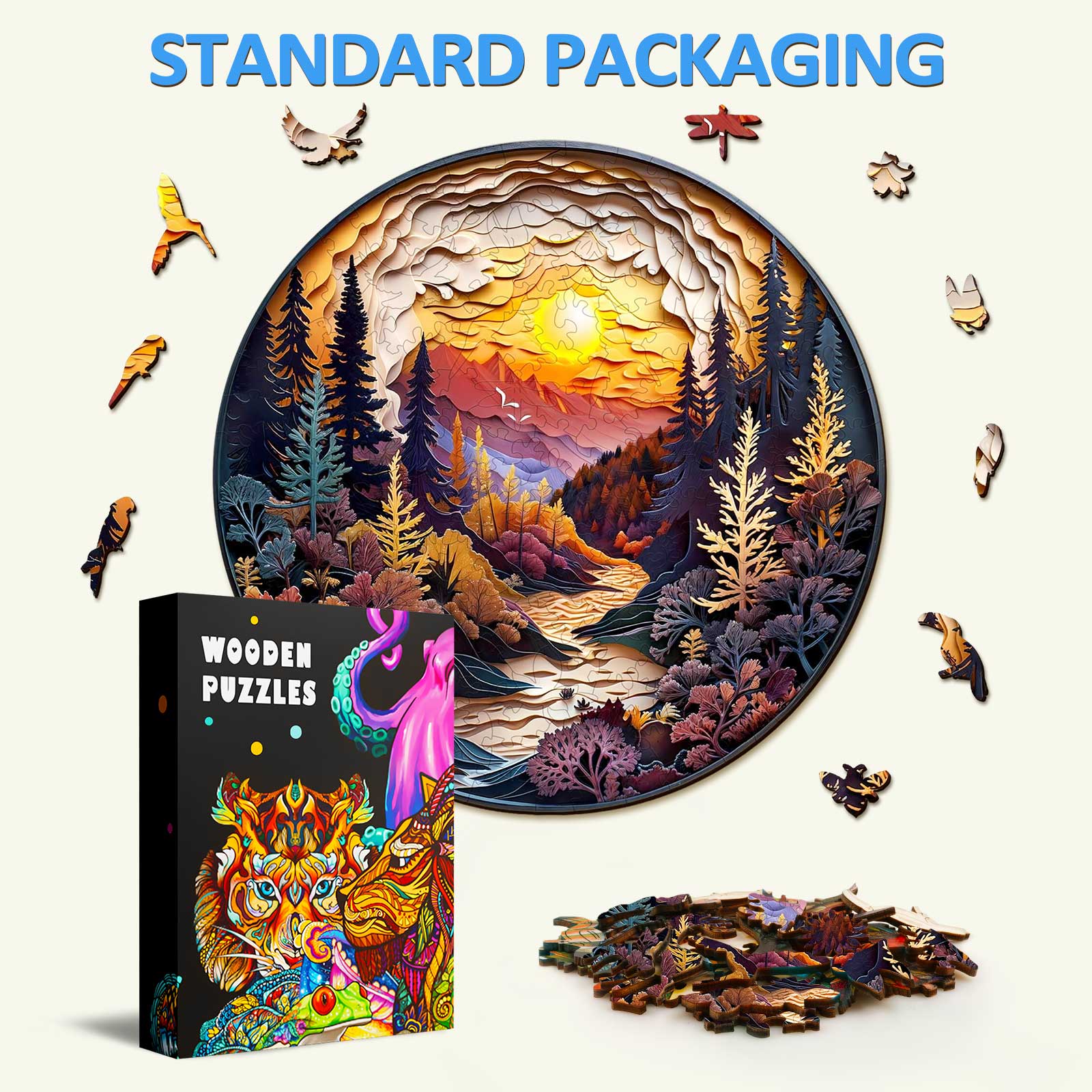 3D Sunset Forest Wooden Jigsaw Puzzle