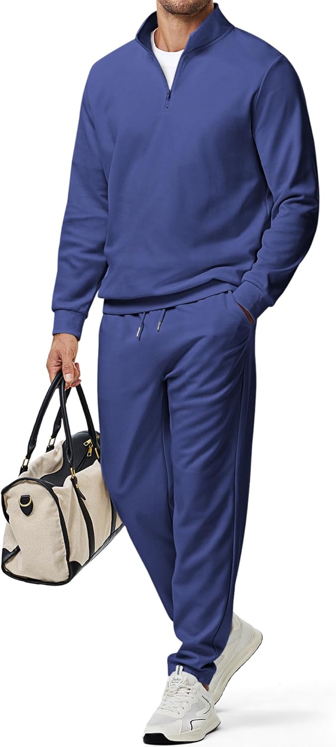 2025 Men Fall Tracksuit 2 Piece Set Old Money Polo Quarter Zip Twill Sweatsuits Jogging Sweatpants Loungewear