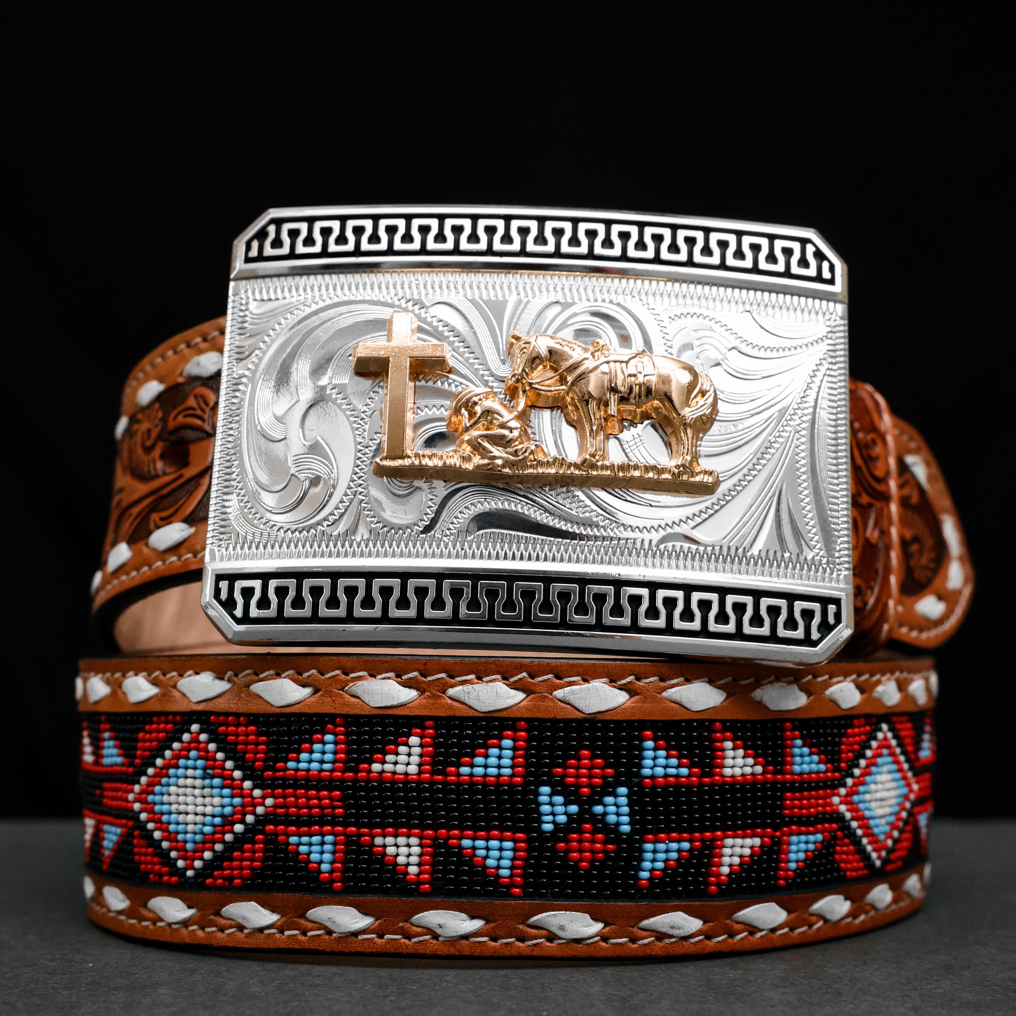 2 Inch Hand-Tooled Artesanal Beaded Leather Belt