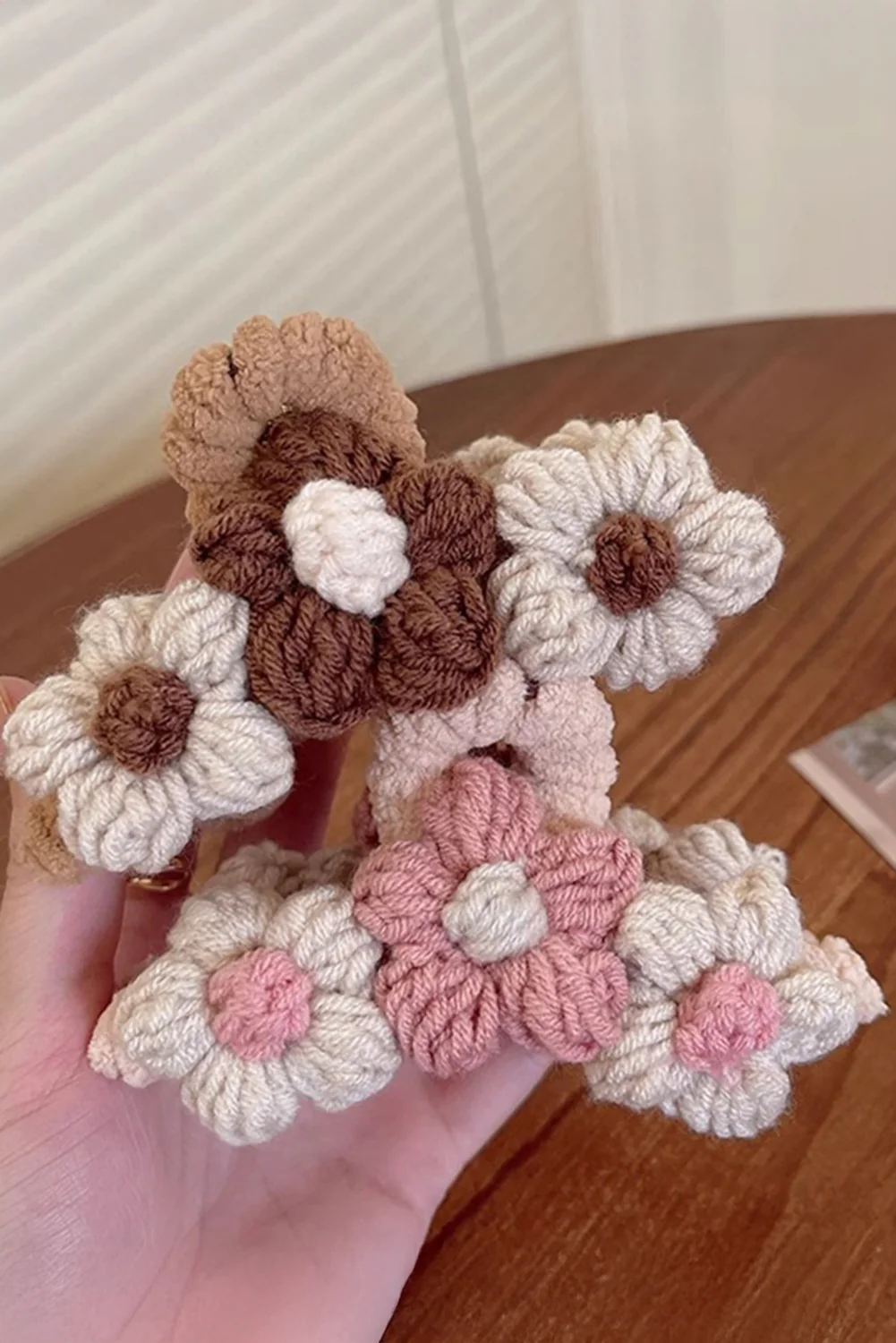 Pink Flower Crochet Cover Large Hair Claw Clip