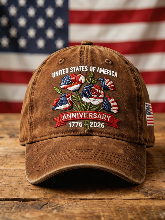 Unisex USA 250th Anniversary Floral Embroidered Washed Baseball Cap