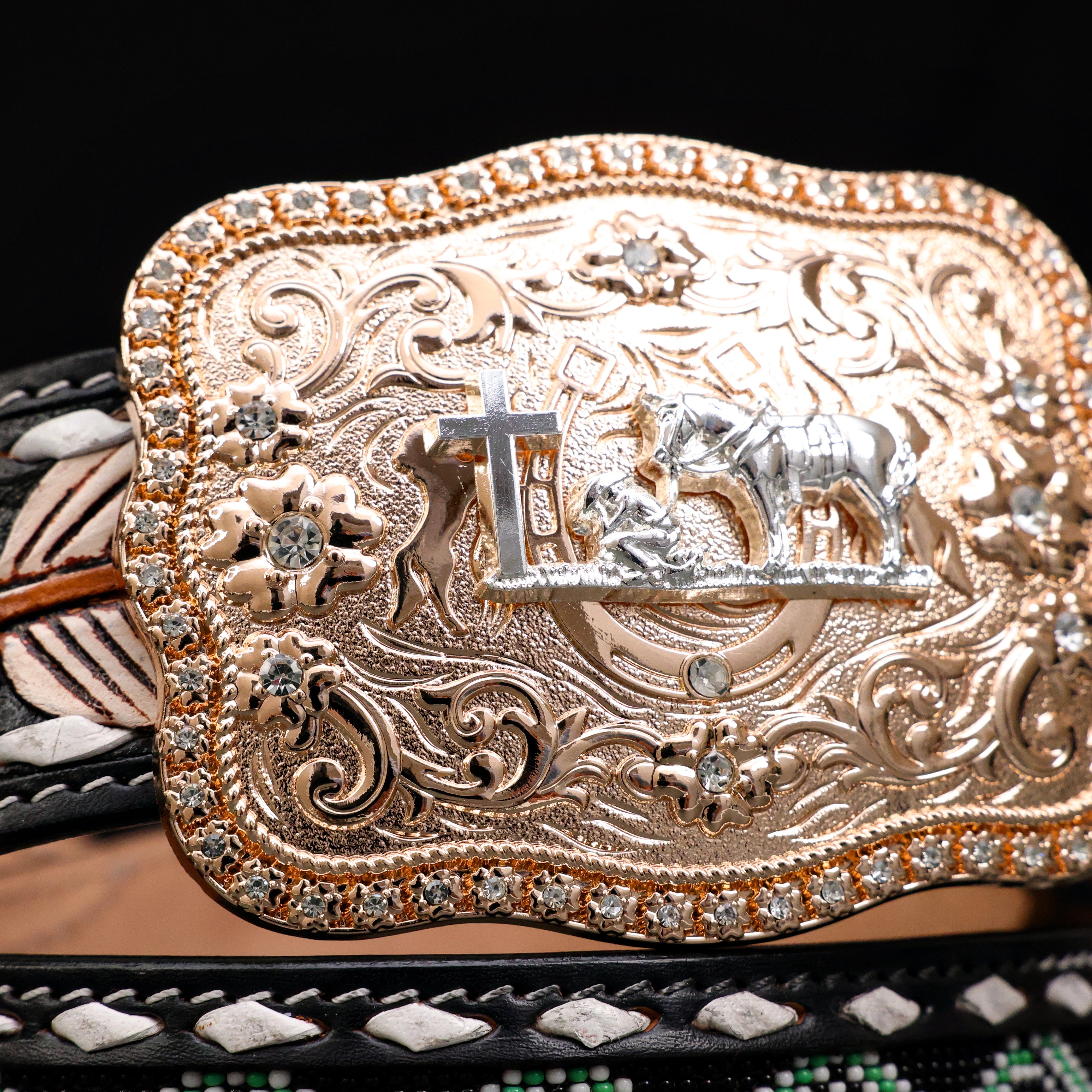 2 Inch Hand-Tooled Artesanal Beaded Leather Belt