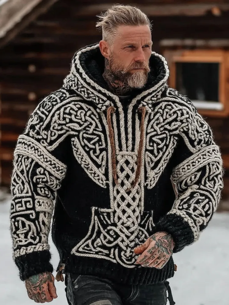 Men's Viking Celtic Pattern Art Cozy Hooded Sweater