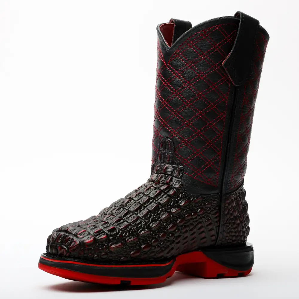 Black Cherry Caiman Hornback Leather Boots With 3D Lightweight Sole - Composite Toe