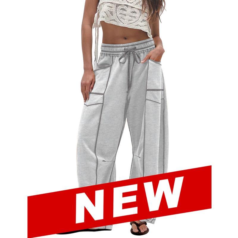 Women's Wide Leg Lounge Pants - Soft Drawstring Palazzo Pants with Pockets