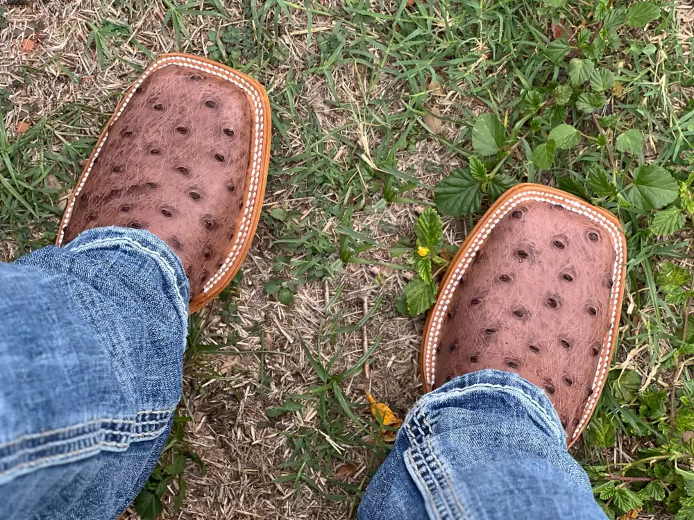 Men’s Brown Genuine Ostrich Boots With Blue Shaft