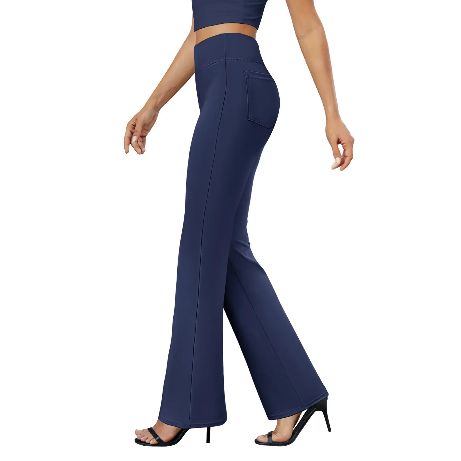 2026 FireSwan Flex High-Waisted Elastic Yoga Pants for Women, featuring back pockets, slightly flared legs, and a tummy-control design, suitable for office and everyday wear.