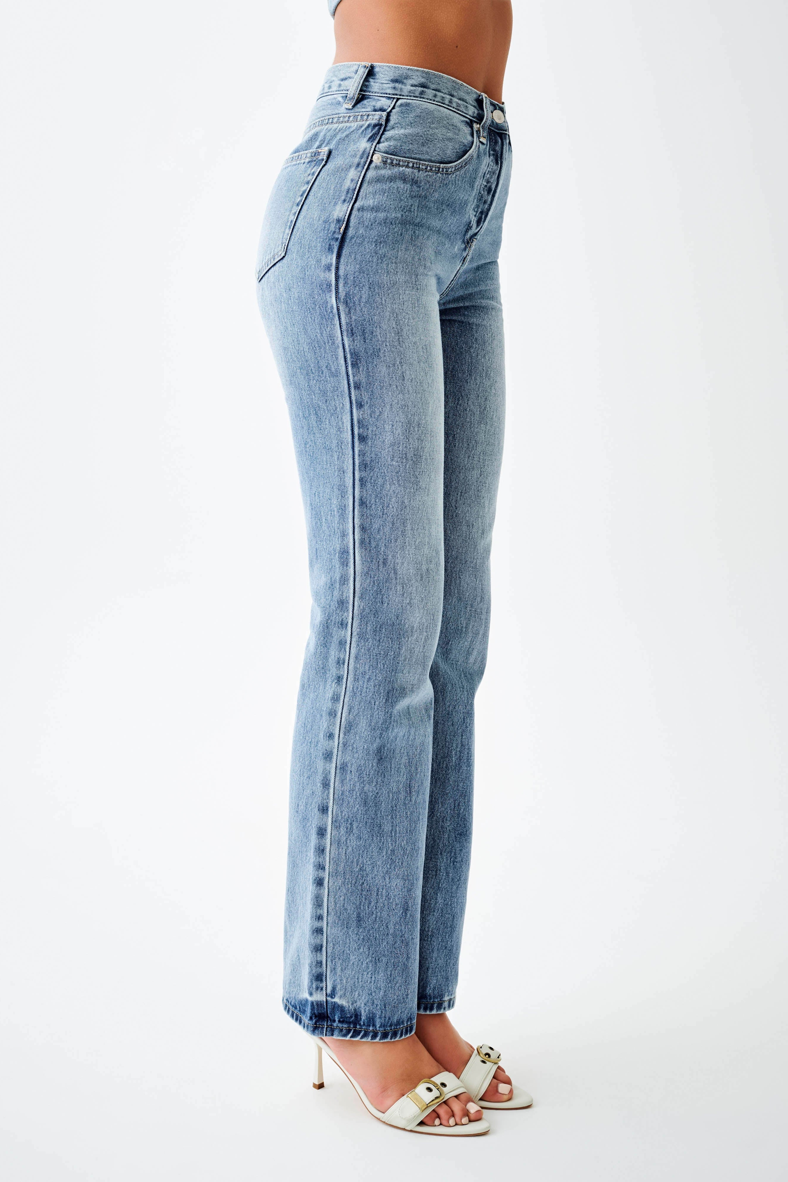 Blue High Waisted Straight Leg Jeans