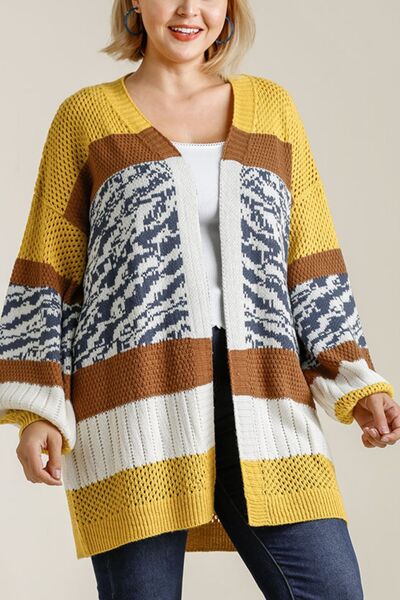 Elegant Color Block Open Front Longline Cardigan