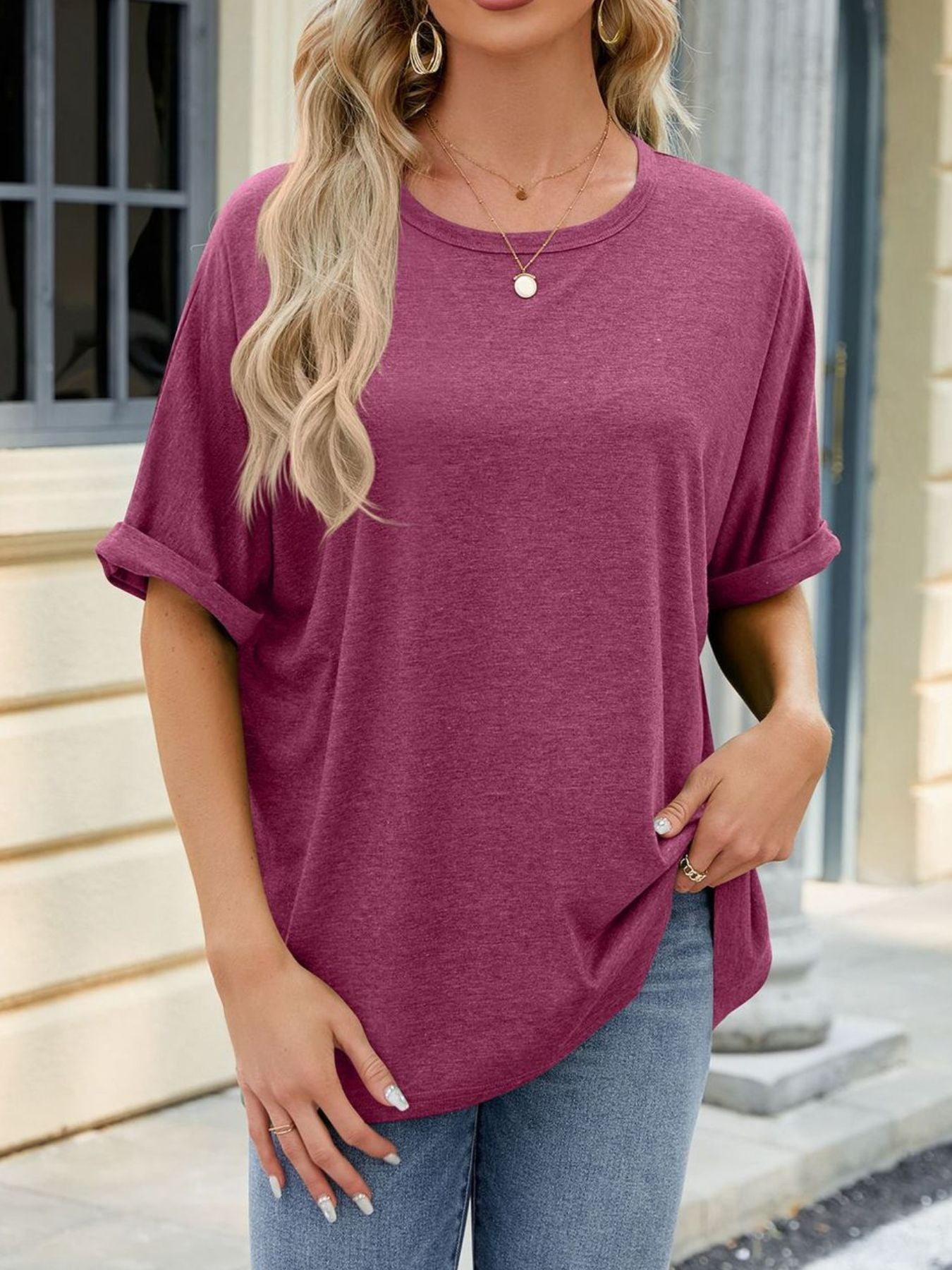 Casual Loose Fit Rolled Sleeve T-Shirt