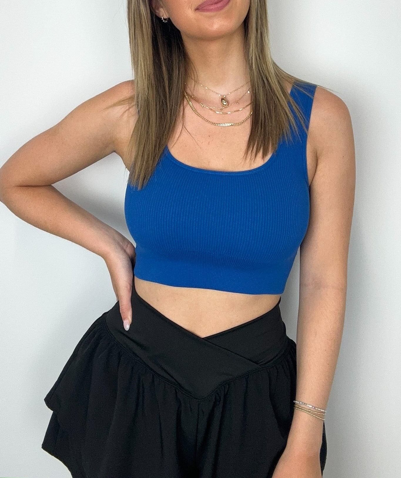 Ribbed Square Neck Cropped Bra Top