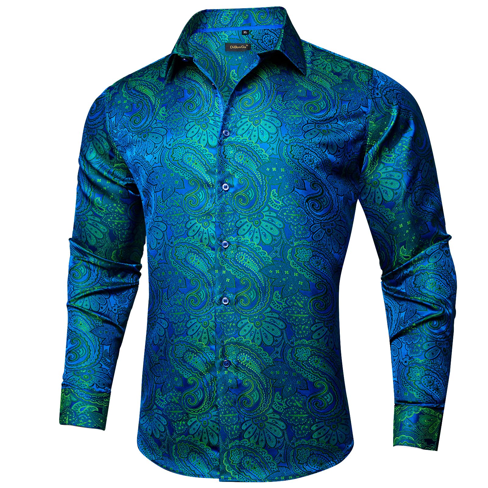 Men's Paisley Dress Shirt Long Sleeve Wrinkle Free Button Down Cowboy Shirts - Teal&green&paisley