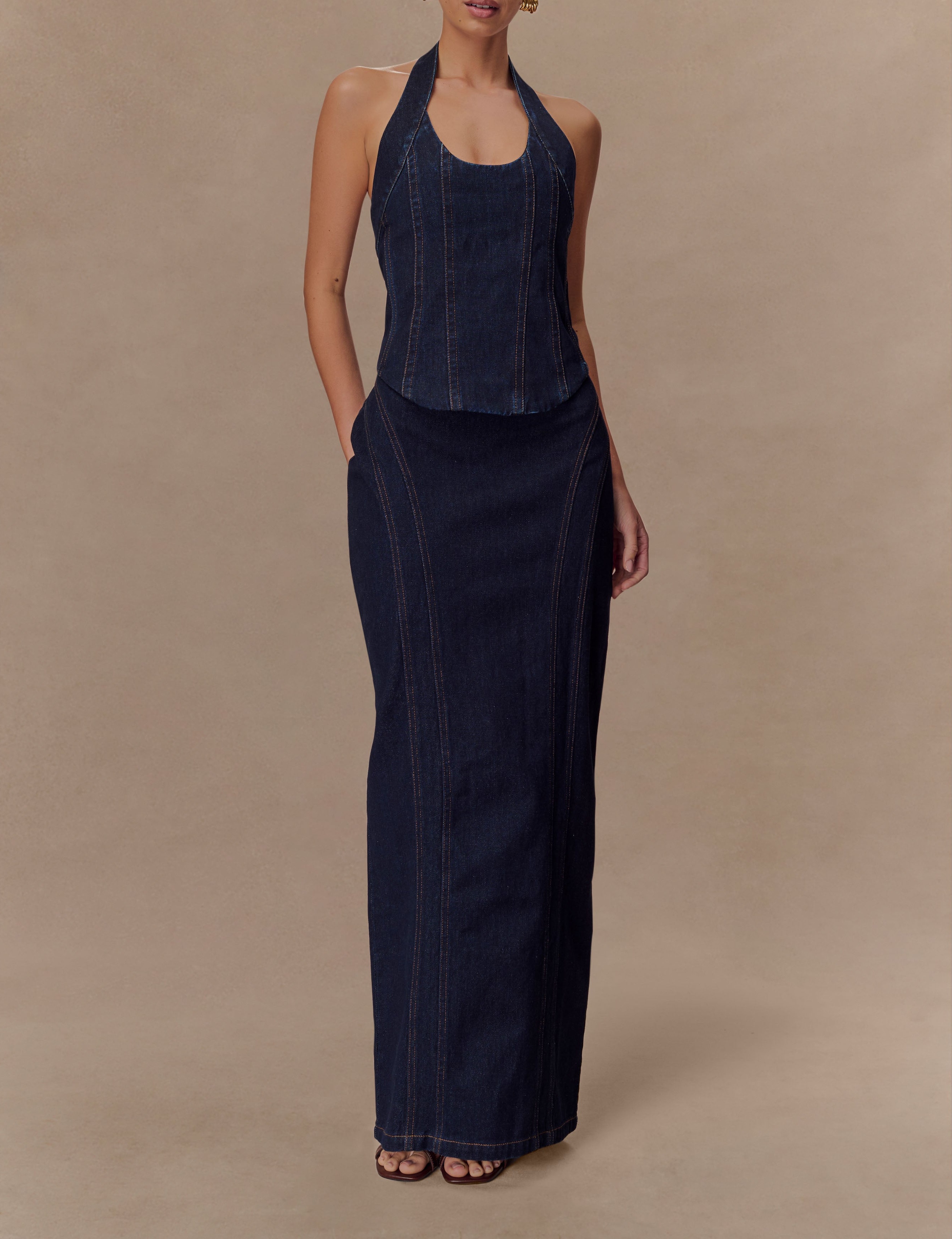 Blue Denim Maxi Skirt