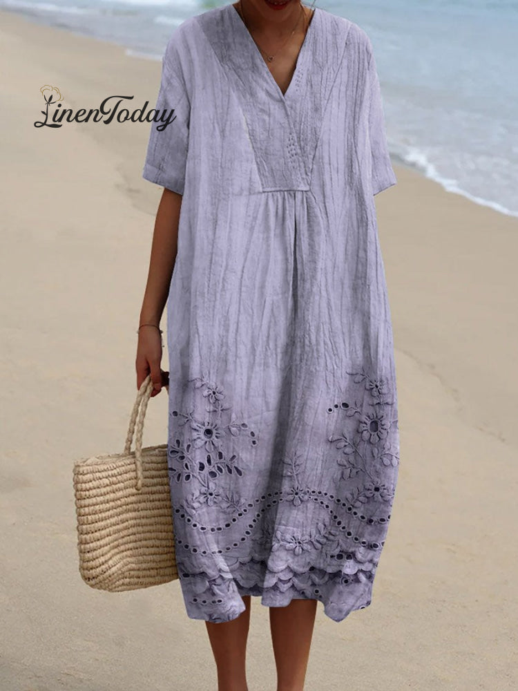 Women's Vintage Floral Pattern Art Print Flowy Dress