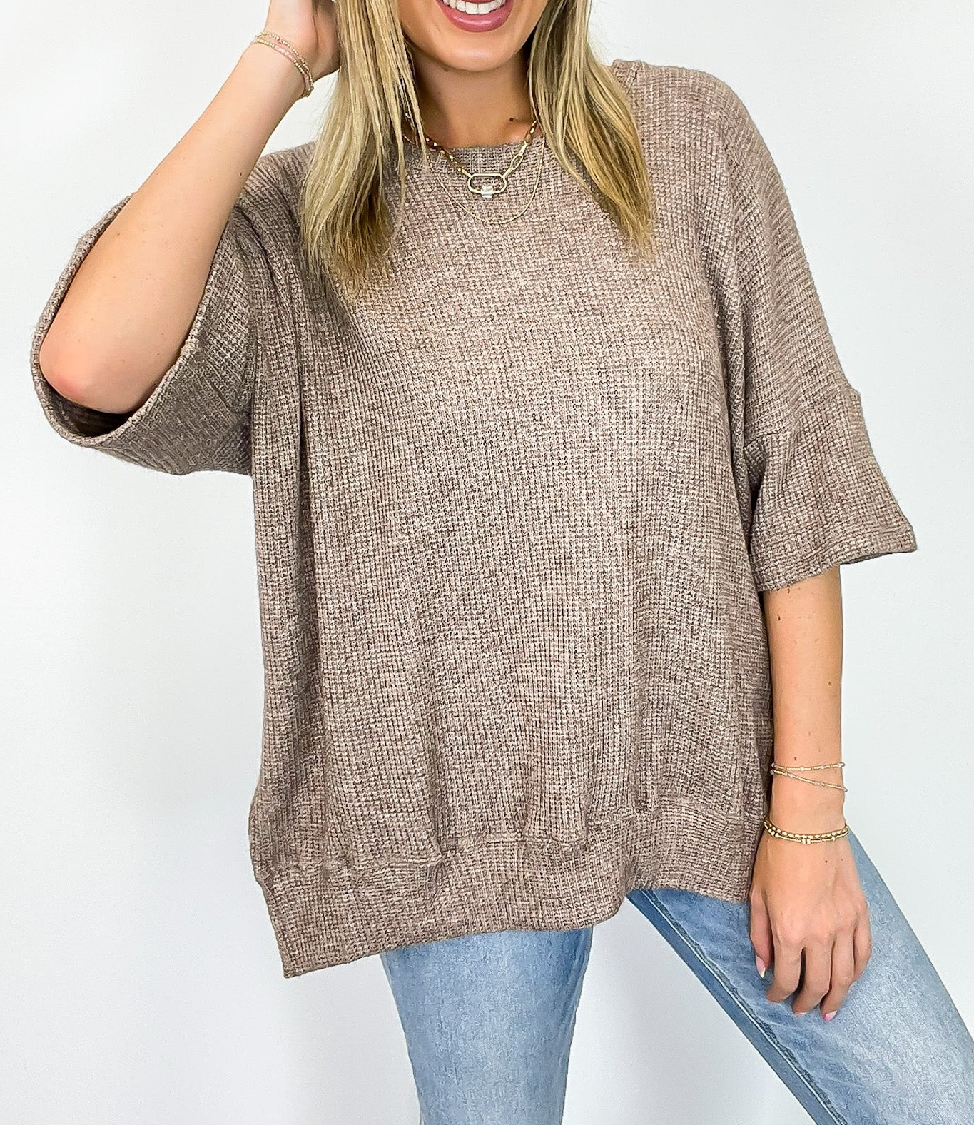 Waffle Knit Oversized Top
