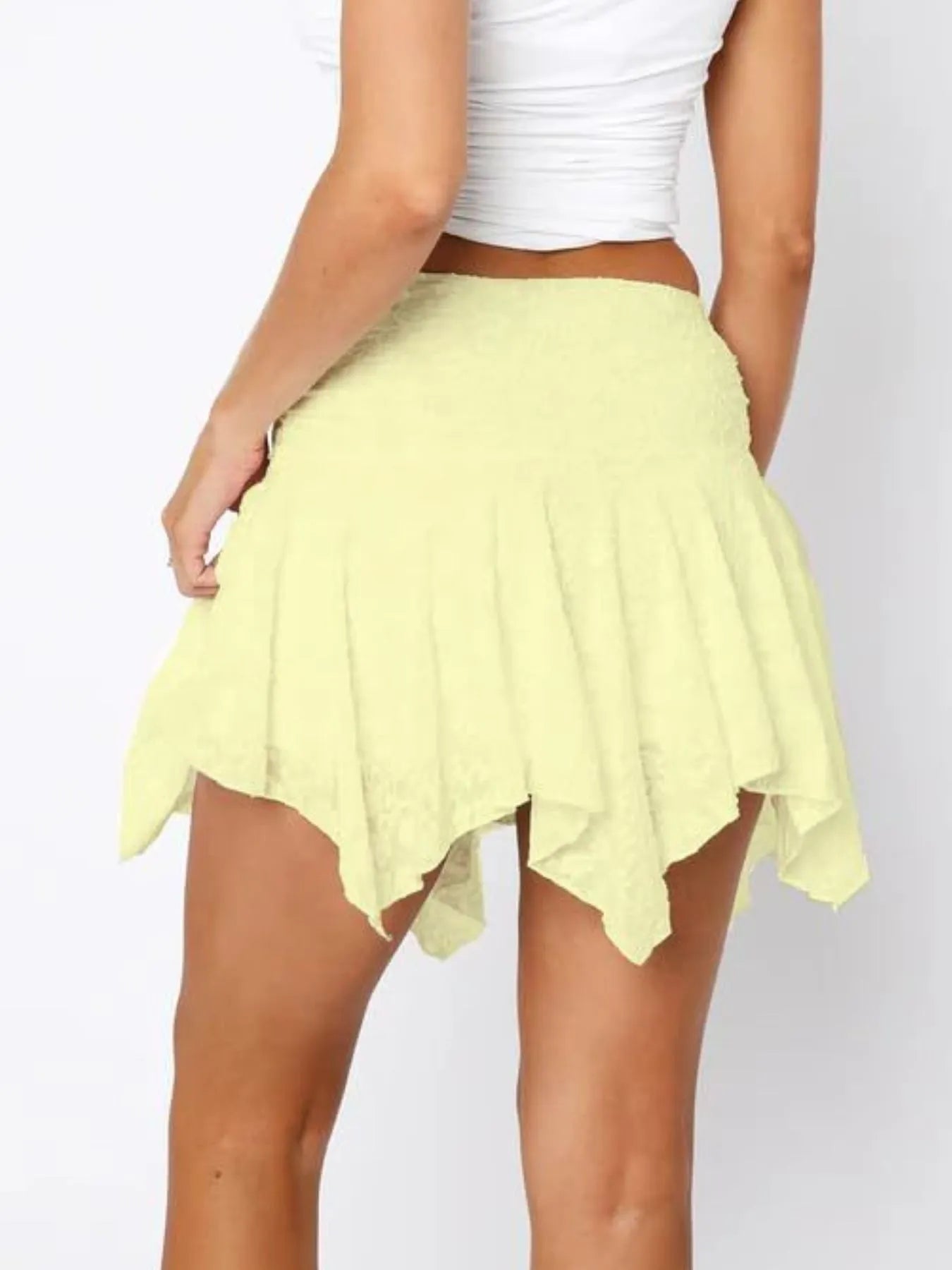 Asymmetric Hem Lace Ruffle Mini Skirt