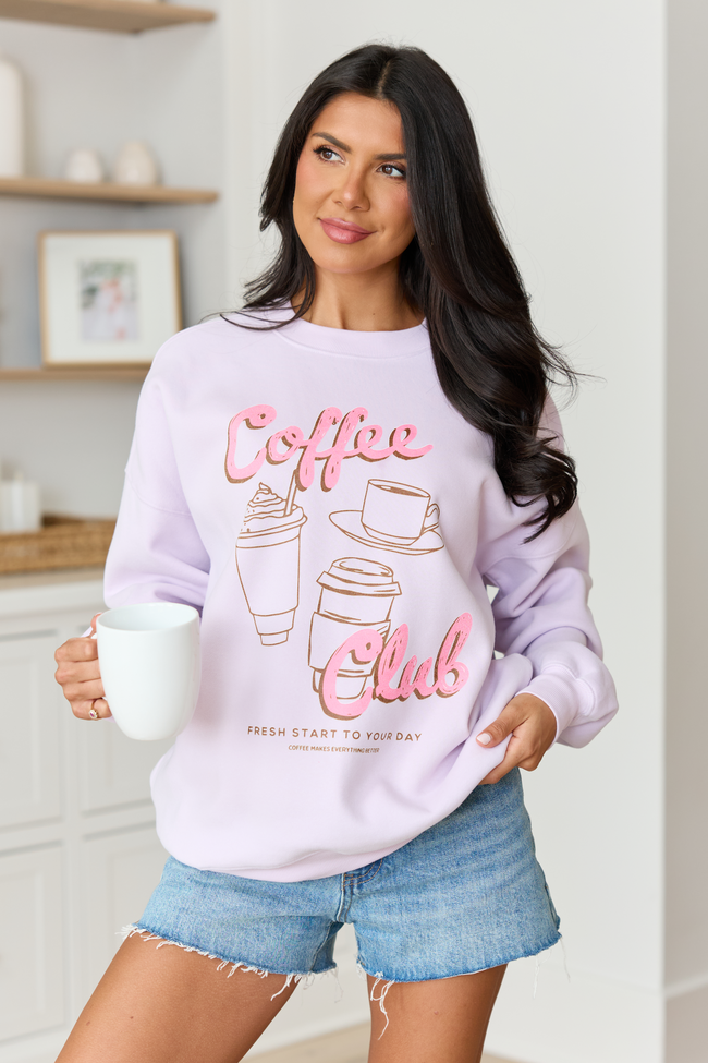 Coffee Club Purple Graphic Sweatshirt