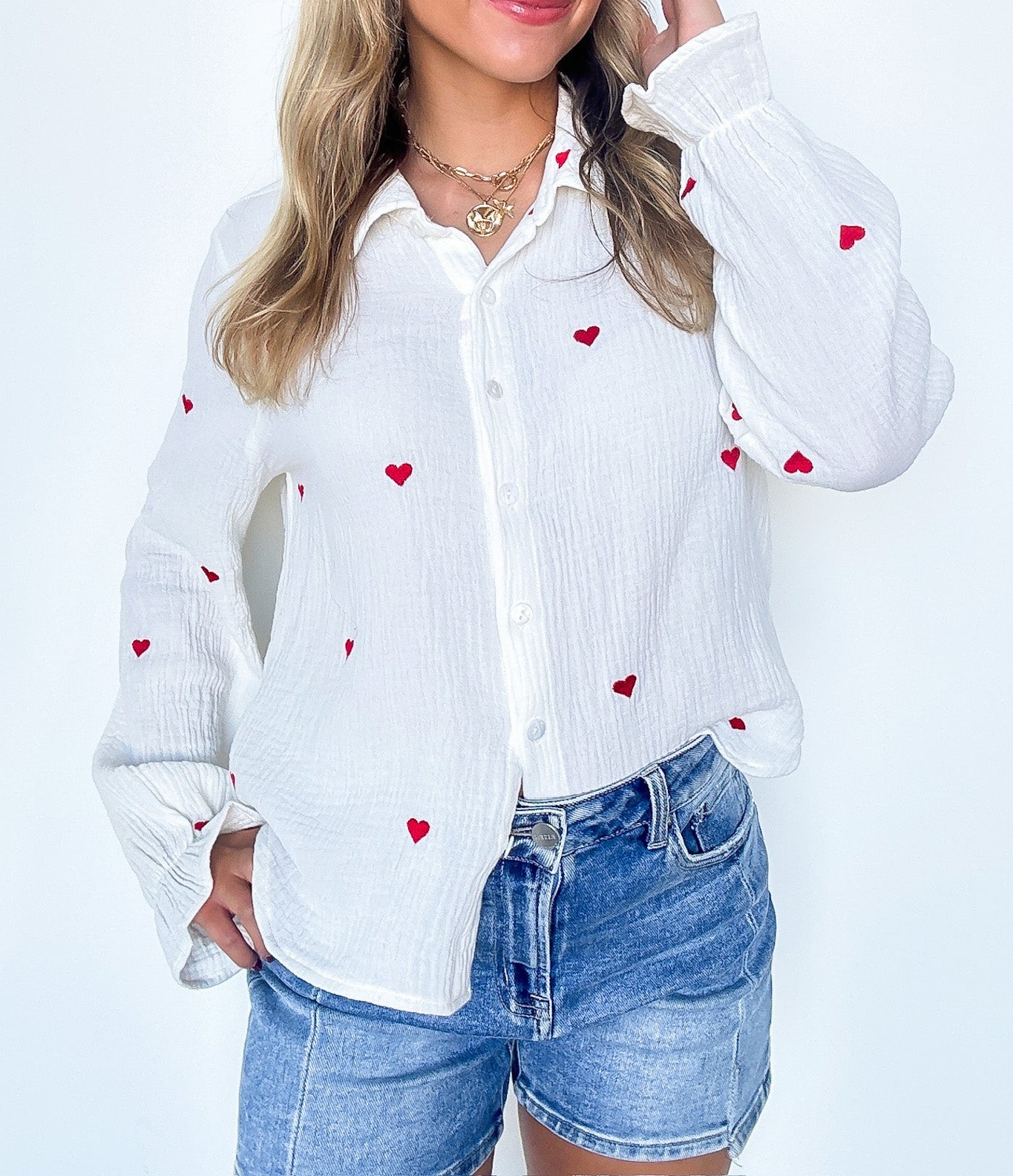 Heart Embroidered Button Down