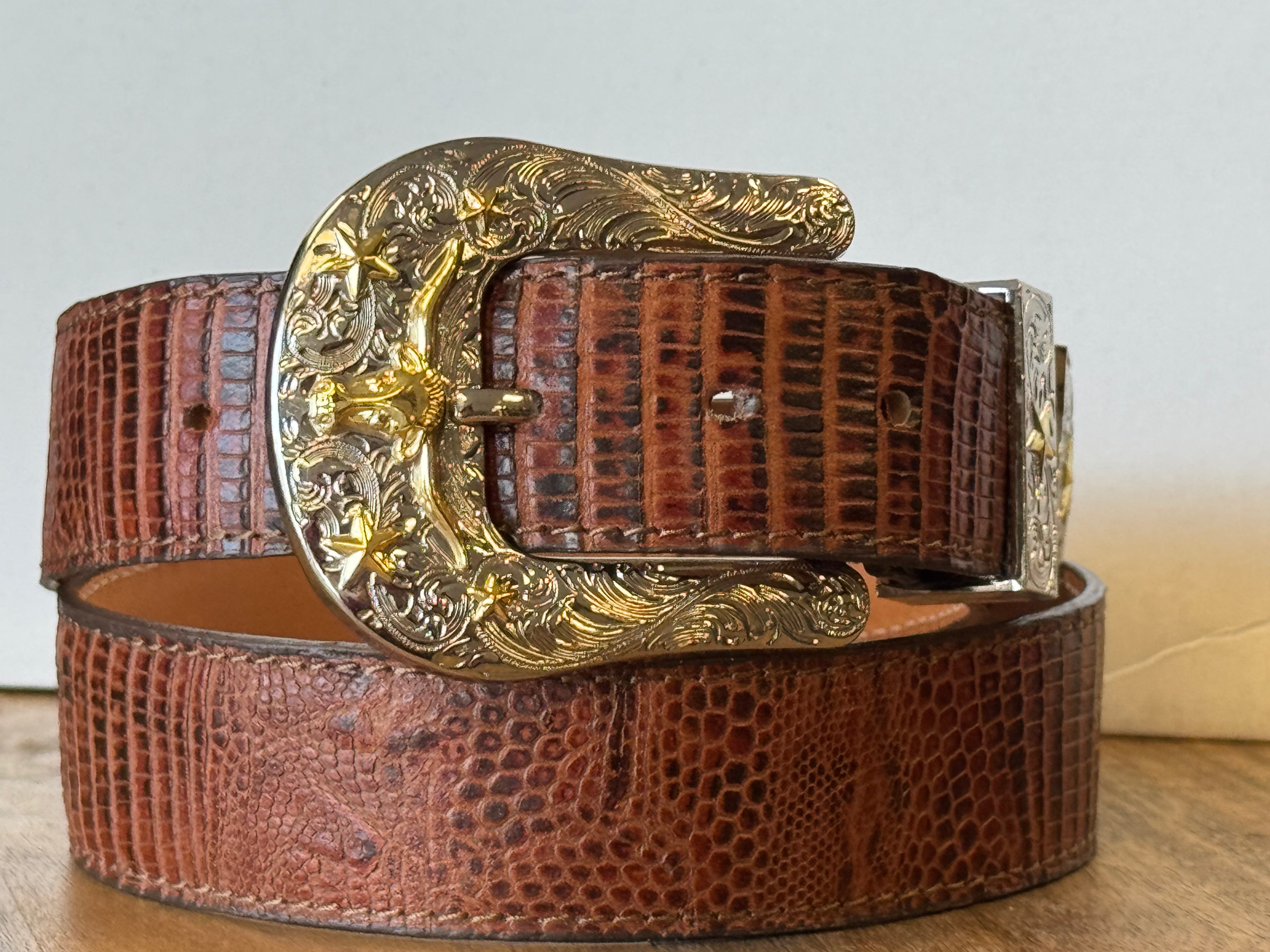 Coñac Lizard Leather Belt