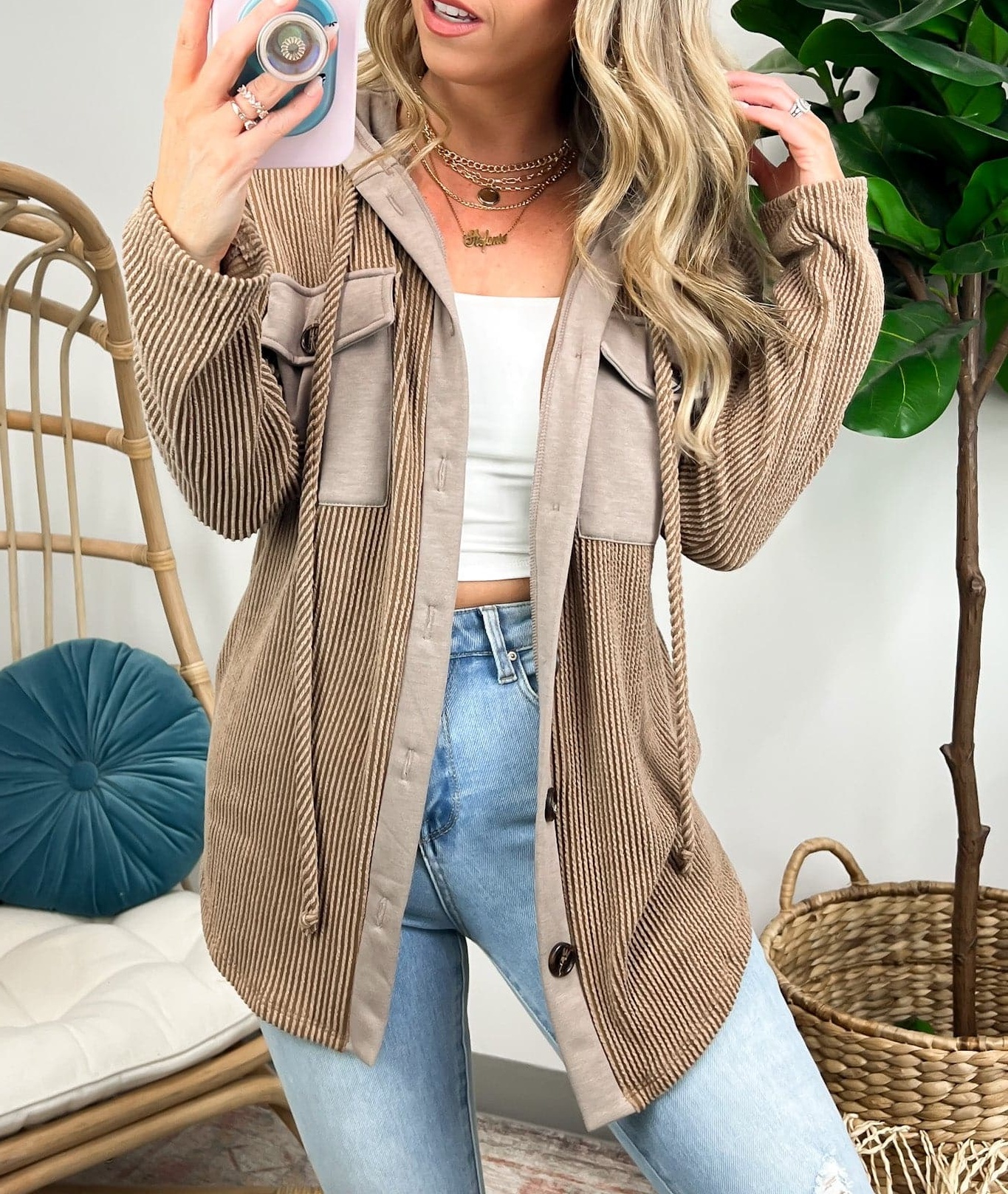 Saturday Satisfaction Ribbed Hooded Shacket