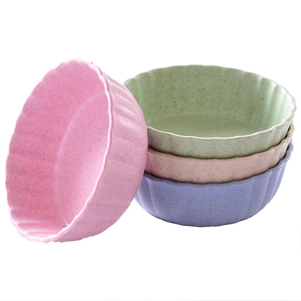 4PC Colorful Fluted Wheat Straw Bowls