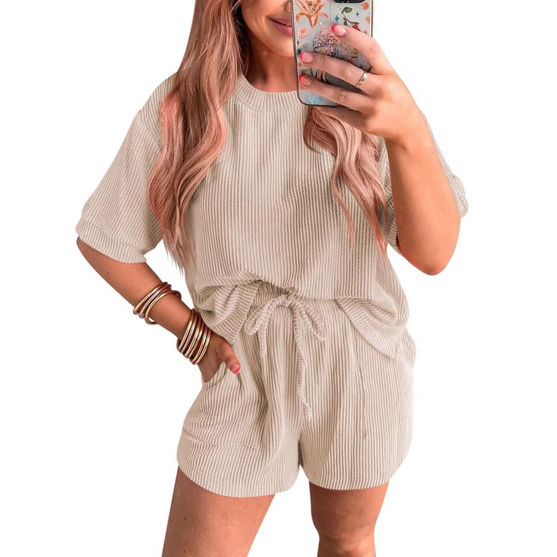 Lounge Sets for Women 2 Piece Outfits Short Sleeve Top and Shorts Pajama Sets Tracksuit Sweatsuits