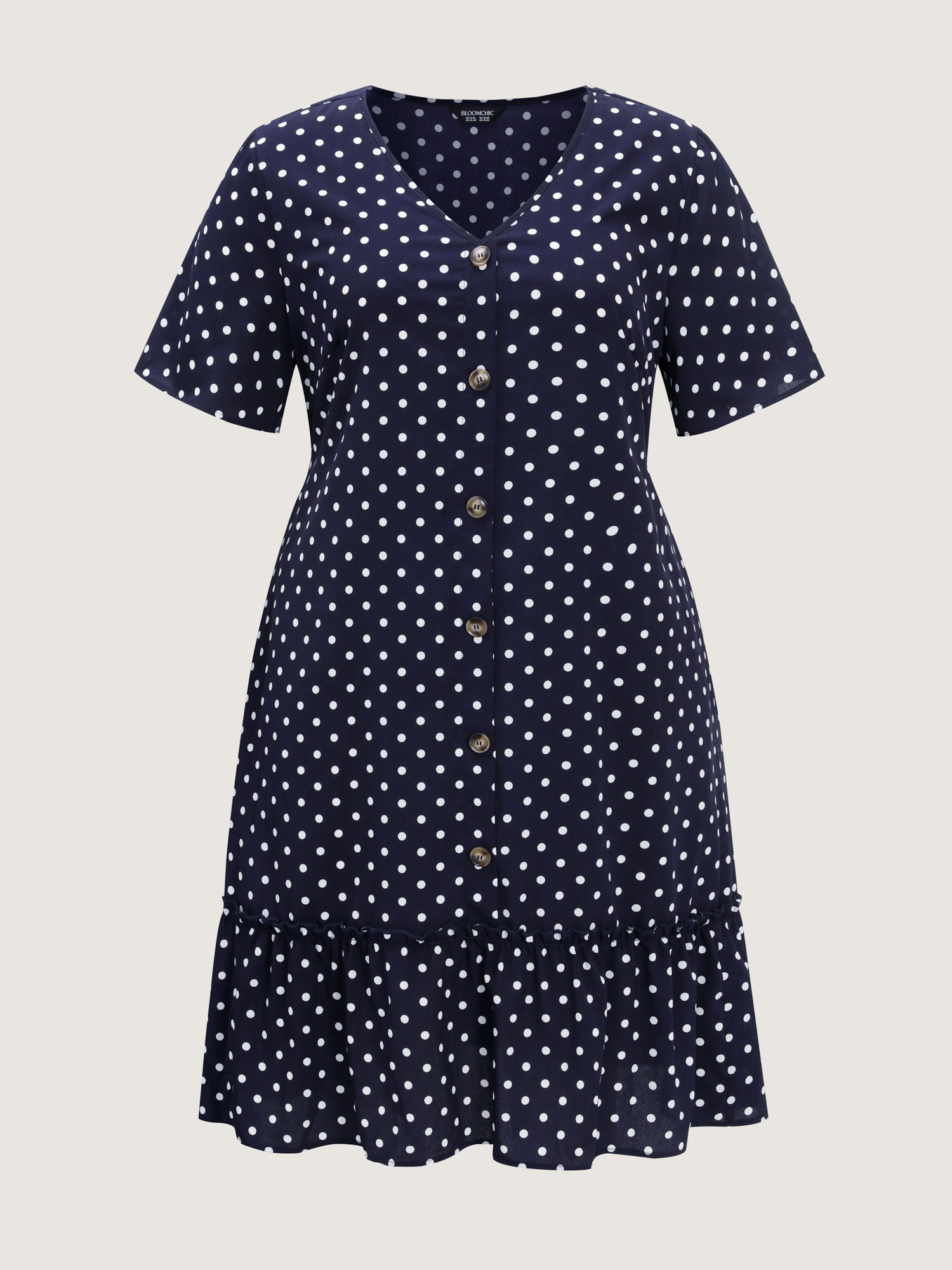 Polka Dots Charm Button Detail Mini Dress