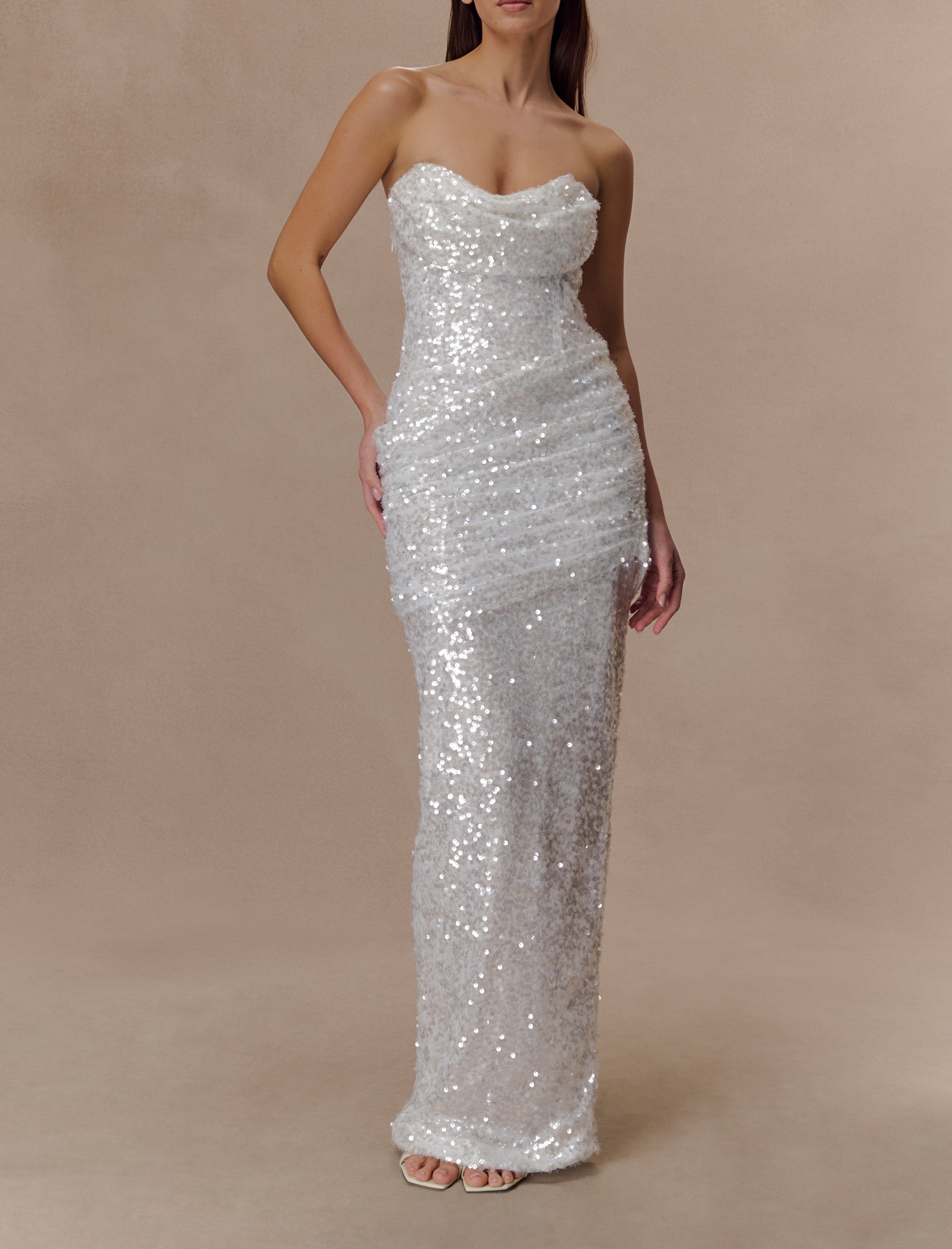 Ivory Strapless Sequin Maxi Dress