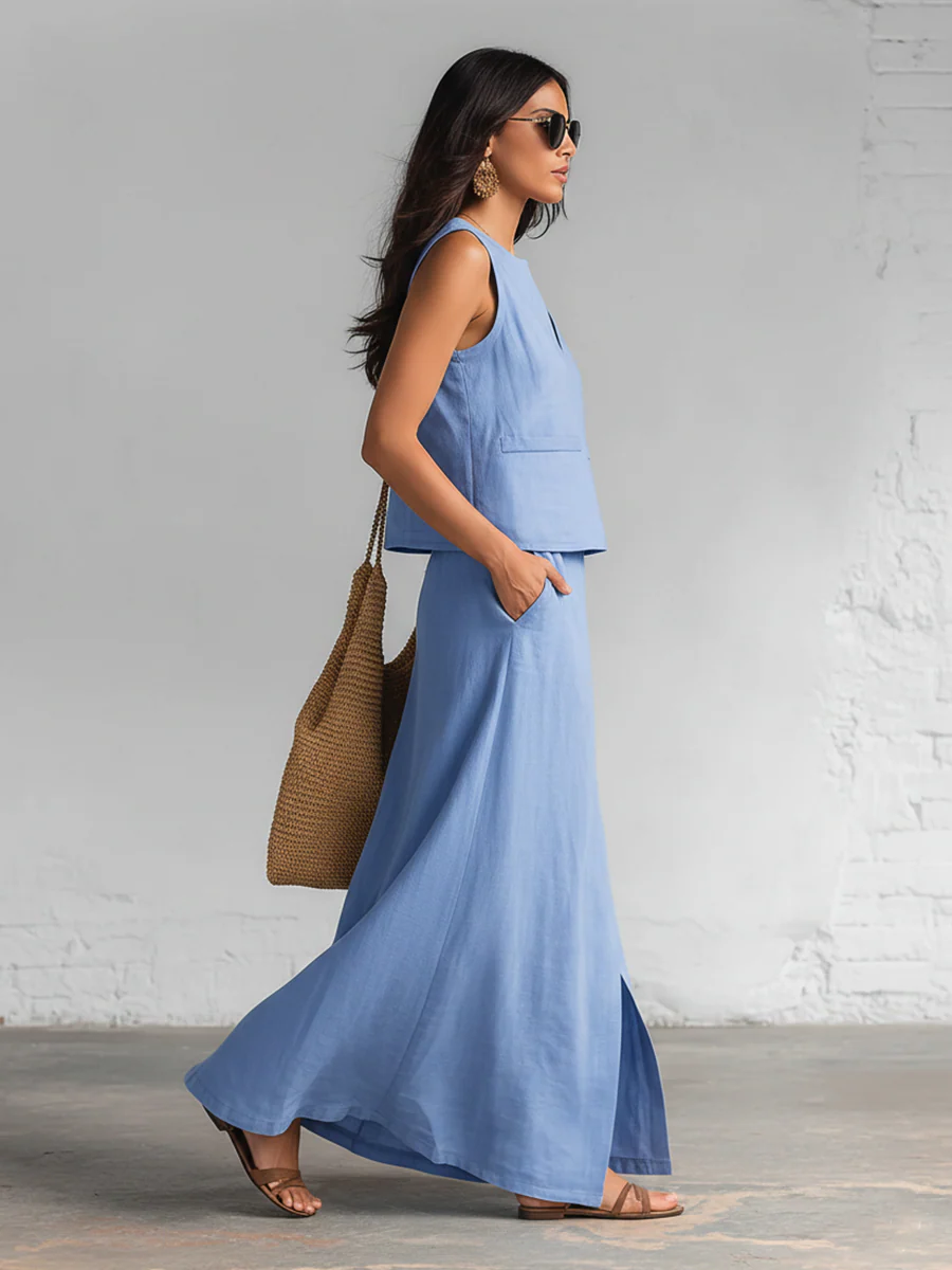 Minimalist And Elegant V-neck Top And Skirt Two-piece Set