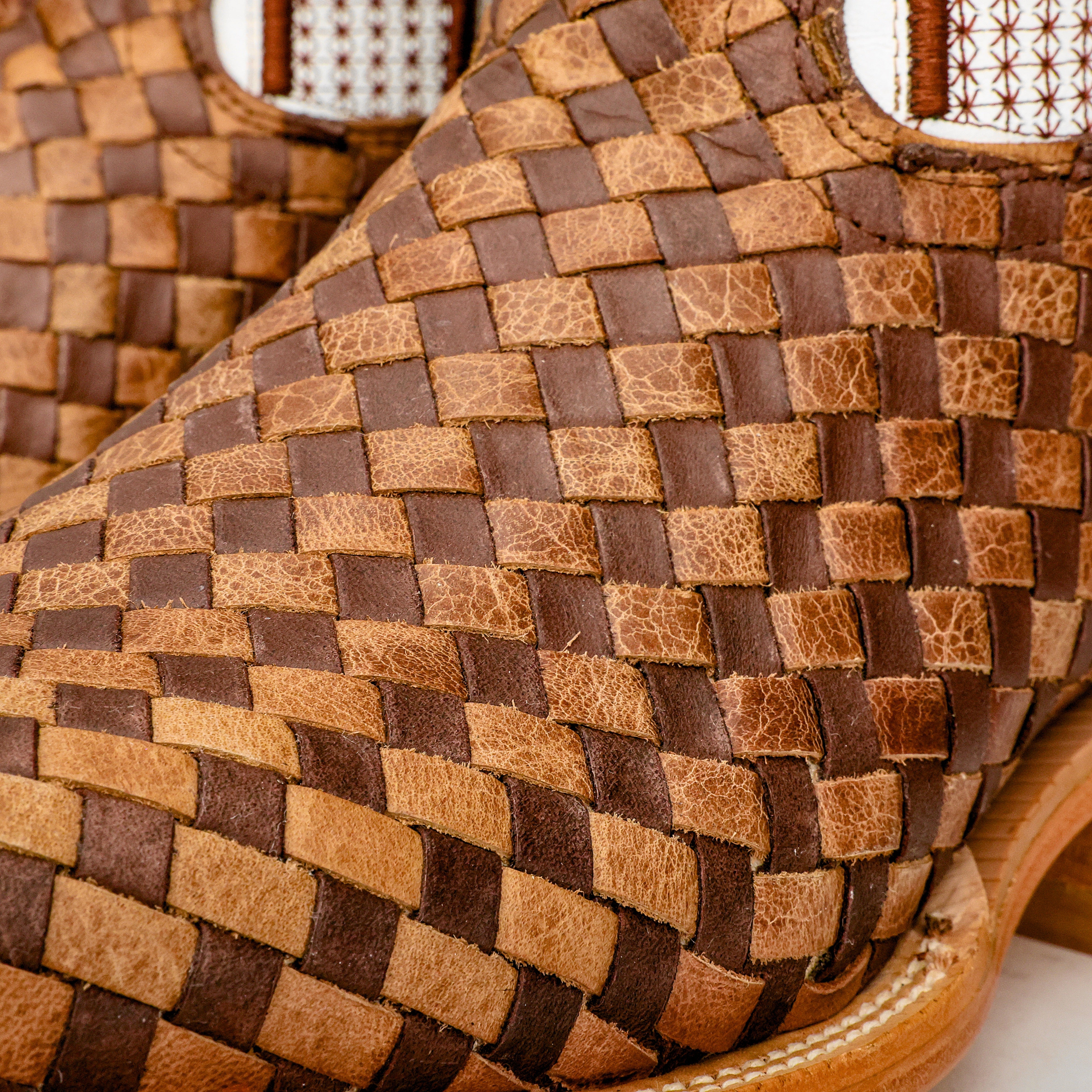 Tan Basketweave Boots -Square Toe