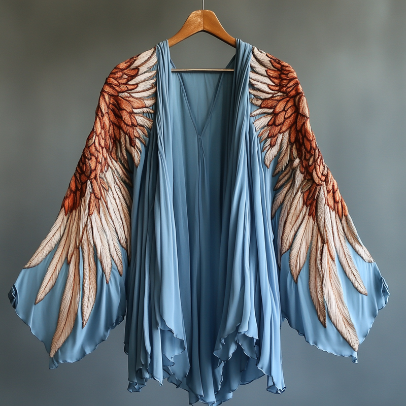 Summer original design elegant handmade wings print cardigan 4af3