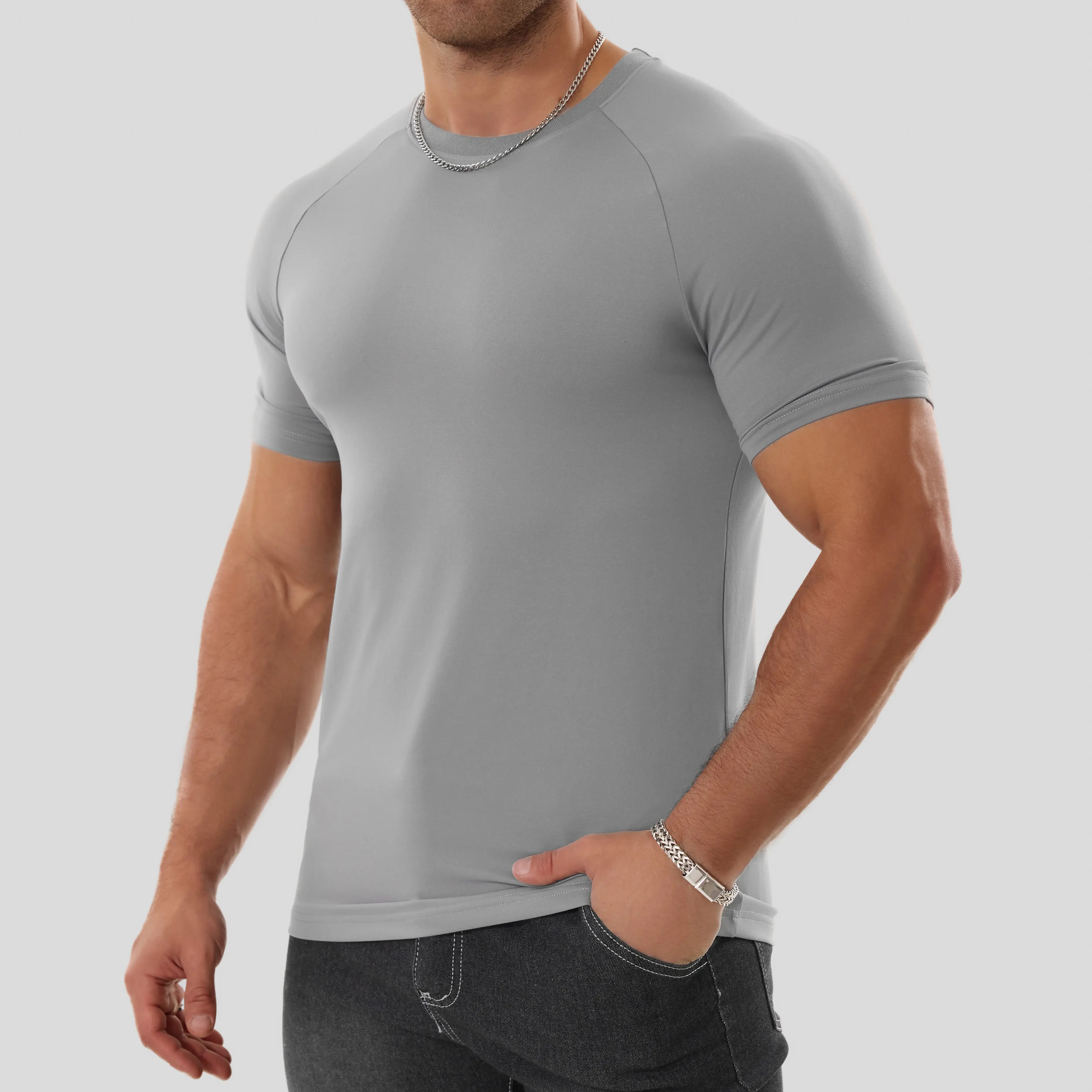 Men's Raglan Sleeve Tee, Athletic Tapered Fit, Arm-Enhancing Sleeves, Wrinkle-Resistant Stretch Fabric Gym Workout Shirt Fitness Running Tops