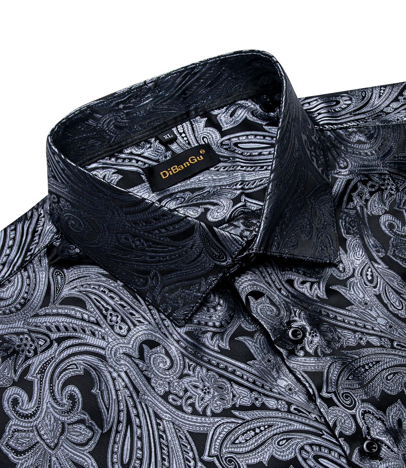Men's Paisley Dress Shirt Long Sleeve Wrinkle Free Button Down Cowboy Shirts - Silver Black&paisley