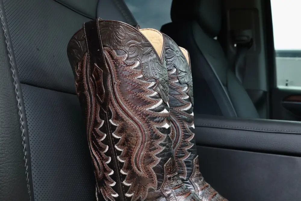 Men’s Chocolate Brown Caimán Neck Leather Boots With Brown Shaft