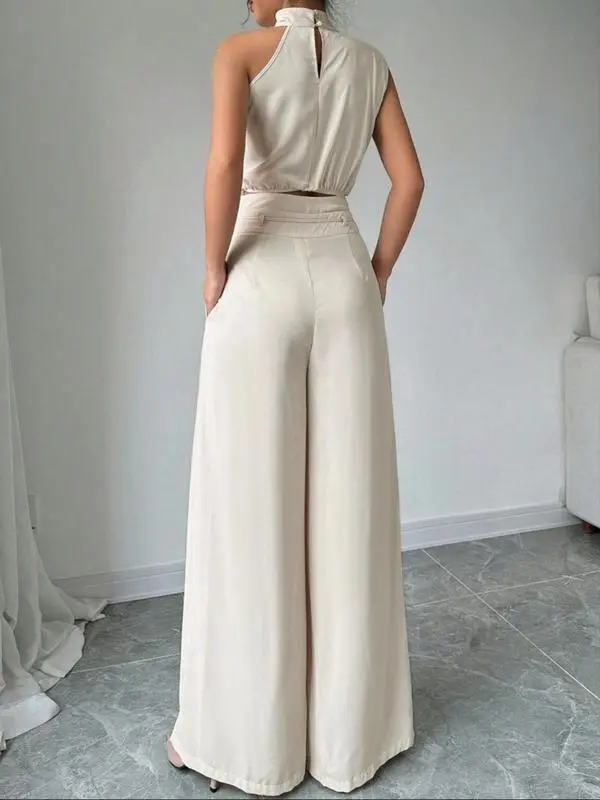 Women's Solid Color Crop Tank Top & Wide Leg Pants Two-piece Set