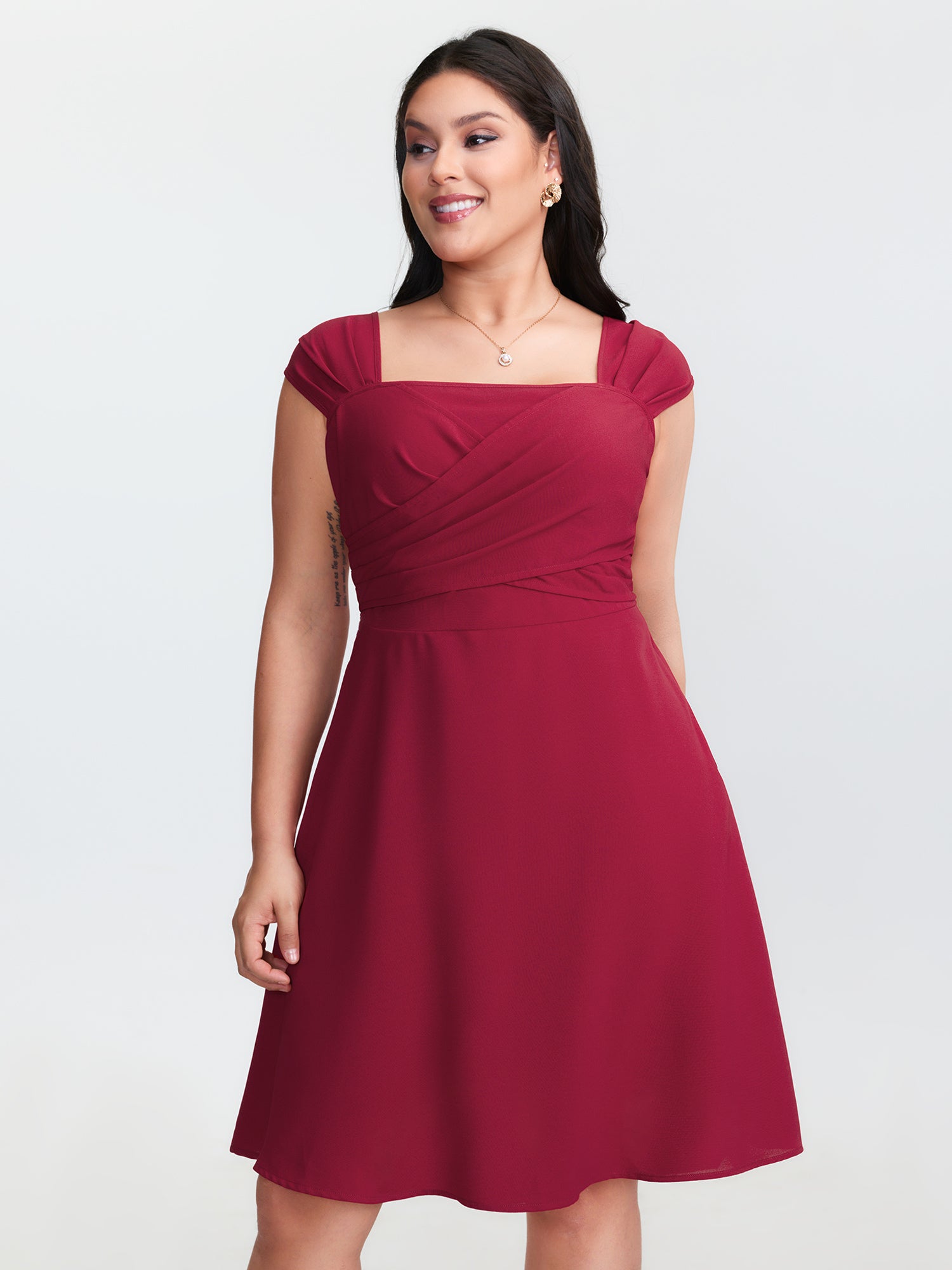 Twist-Front Pleated Pockets Mini Dress