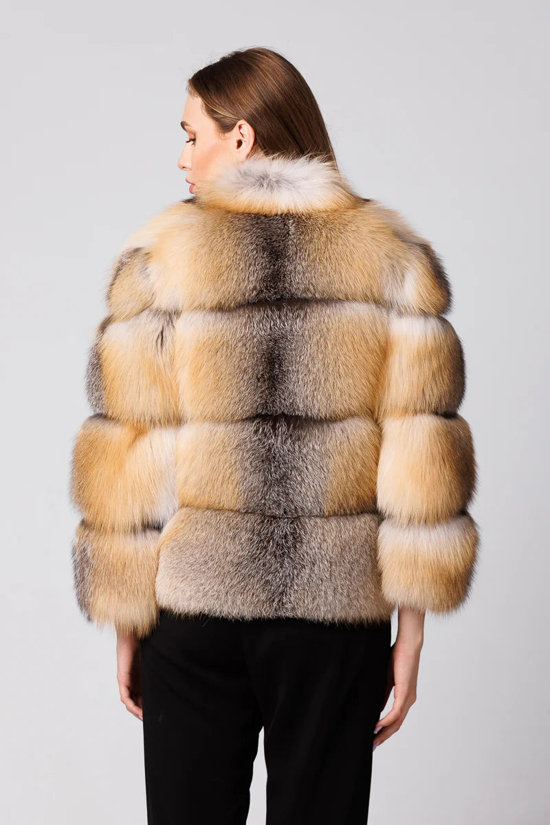 Haină din Blană Naturală de Vulpe Canadiană, Femei, Brown Frost 244