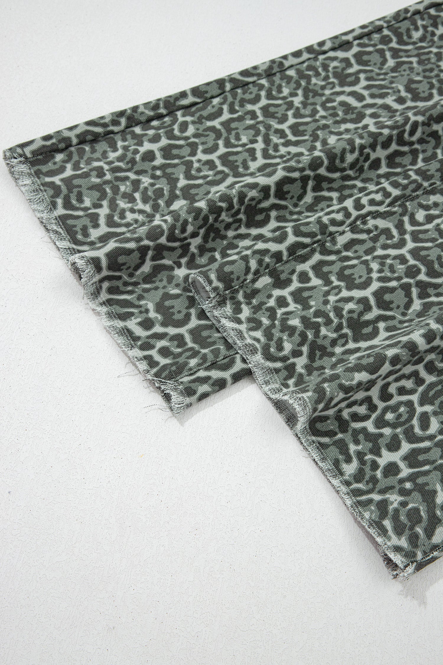 Gray Leopard Frayed Edge Wide Leg High Waist Jeans