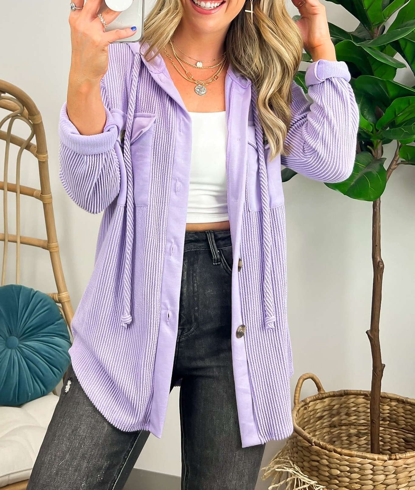 Saturday Satisfaction Ribbed Hooded Shacket