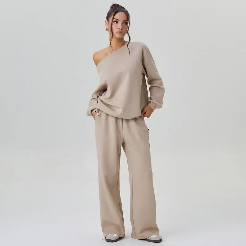 Women’s Sloping Shoulder Top & Wide Leg Pants Set