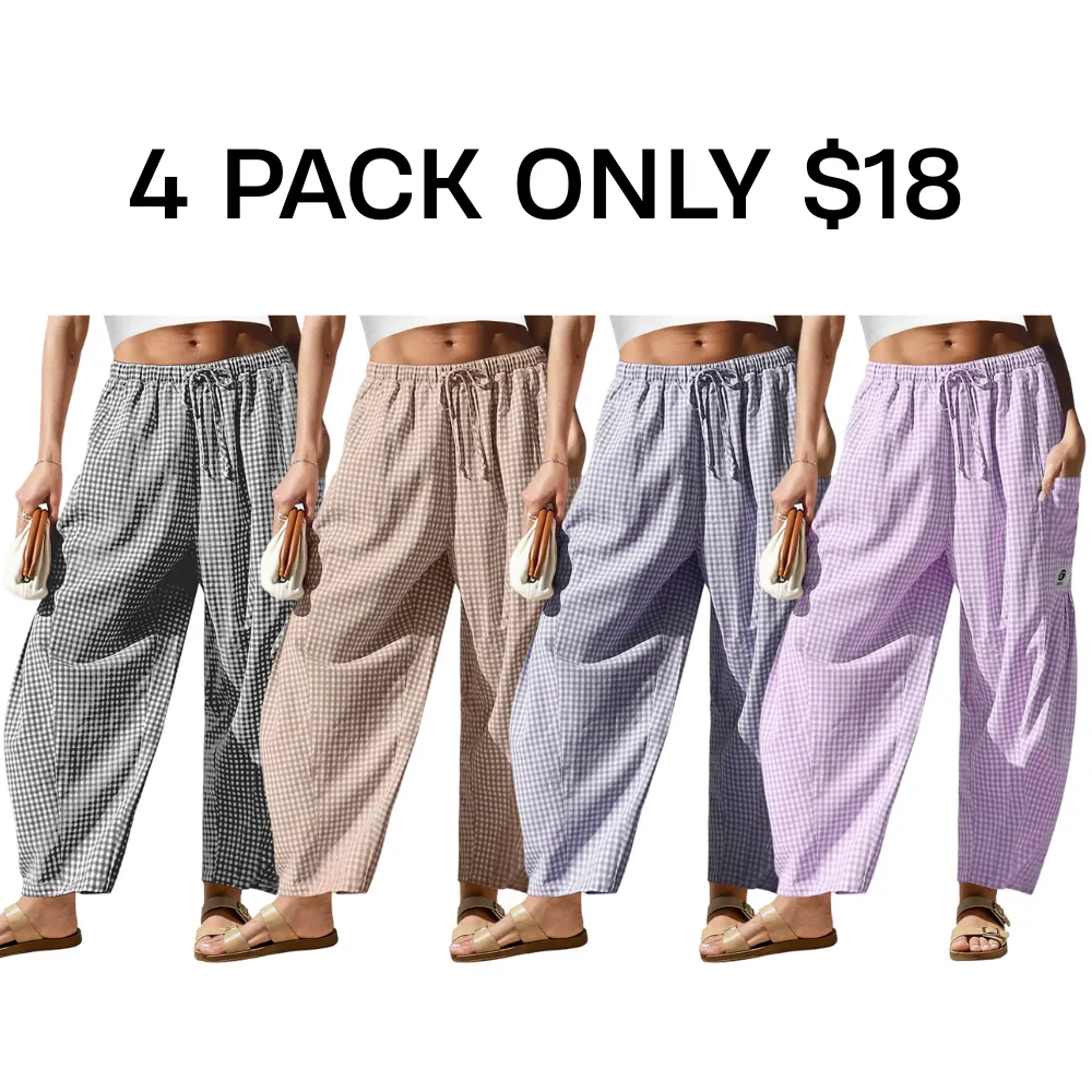 Womens Wide Leg Gingham Striped Plaid Pants