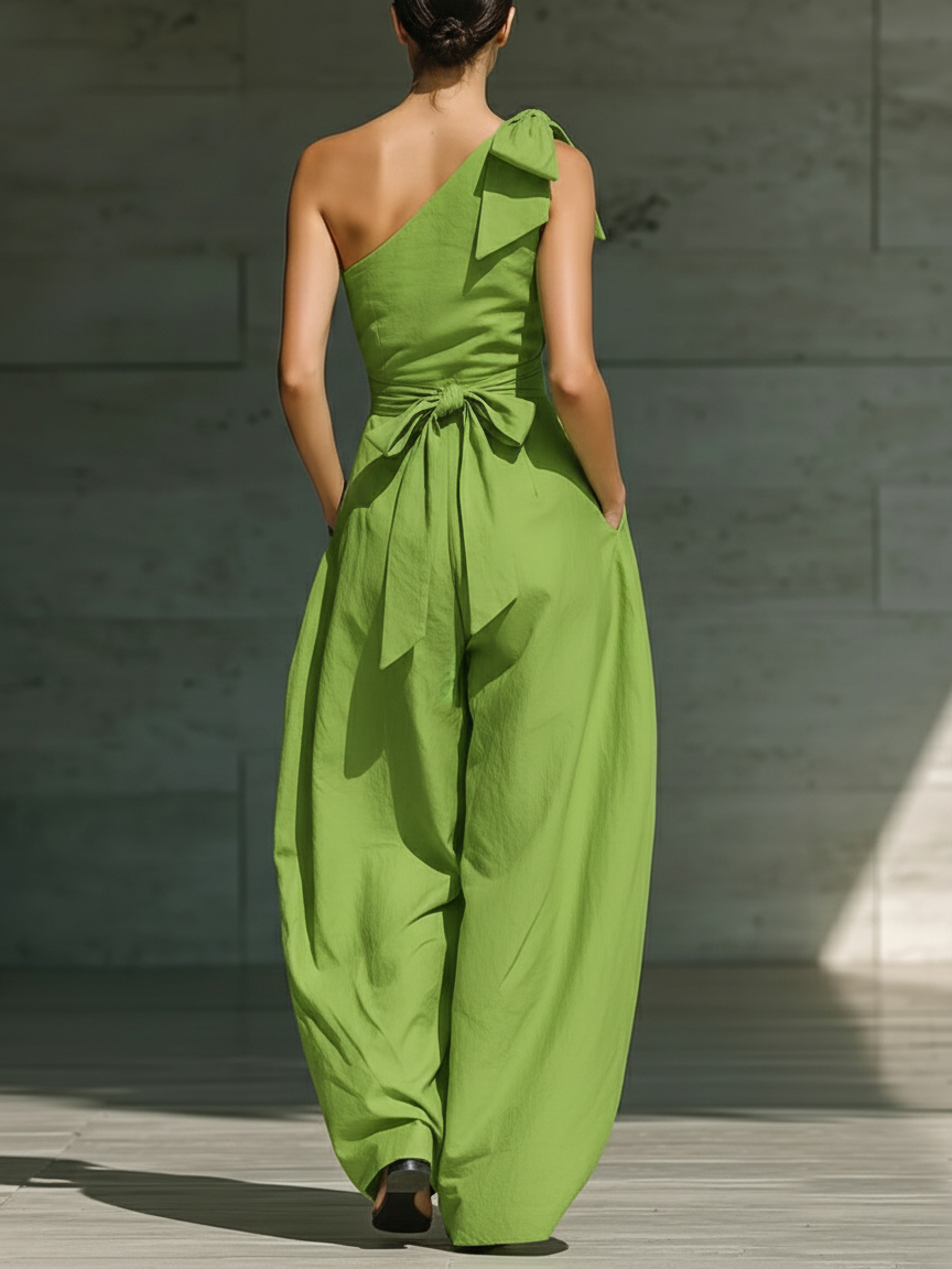 Elegant Off-the-shoulder Loose Linen Jumpsuit