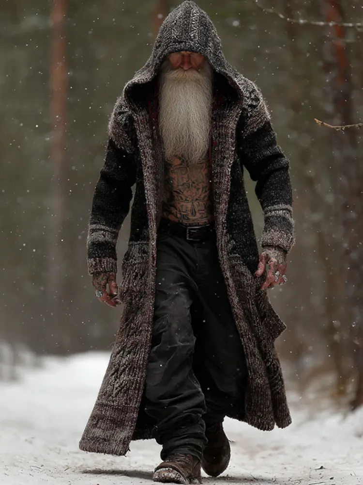 Men's Vintage Viking Celtic Art Cozy Long Cardigan Sweater