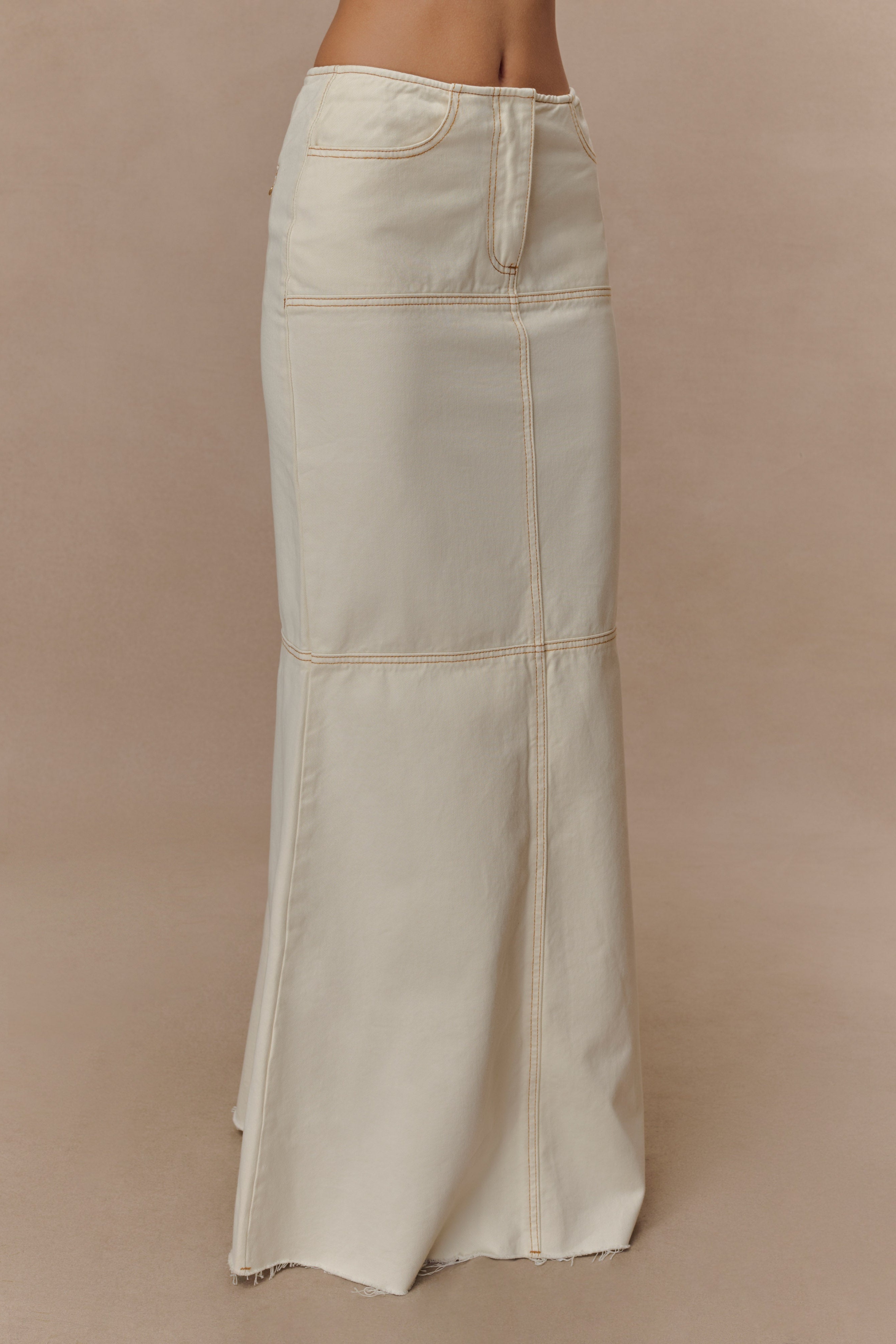 Ecru Denim Maxi Skirt