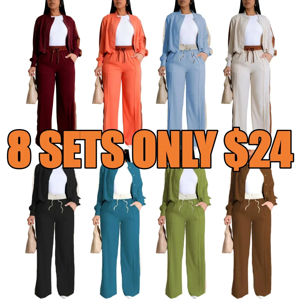 2-piece Set Women's Patchwork Top & Wide Leg Pants Set