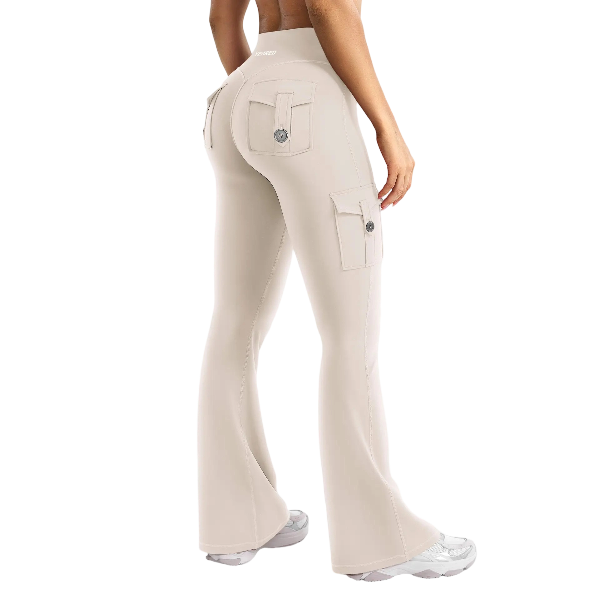 Women's Workout Flare Leggings with Pockets Hidden Scrunch High Waisted Cargo Gym Yoga