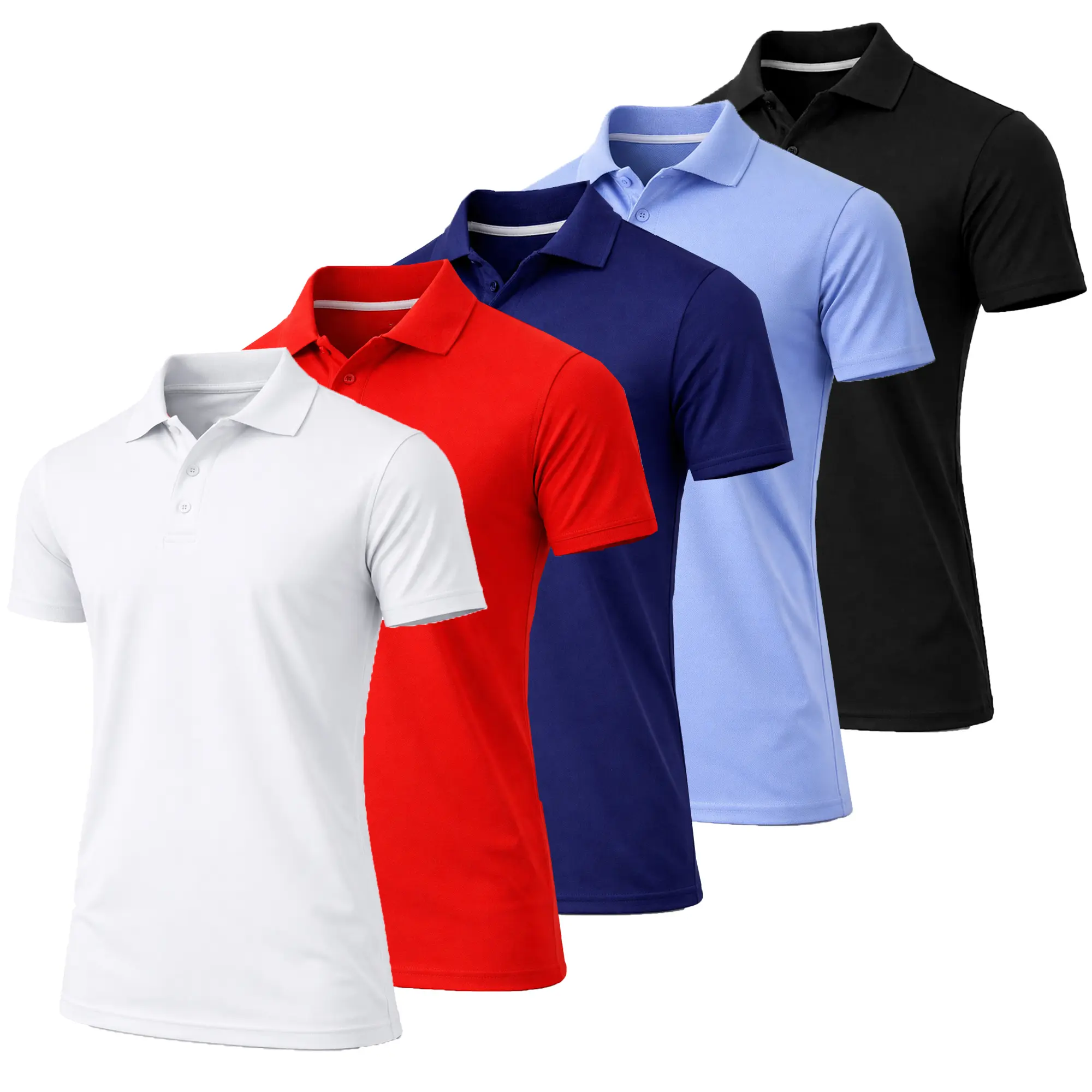 Men's 5-Pack Dry Fit Moisture-Wicking Fabric Polo Collar Shirt Menswear Stylish Ribbed Sleeve