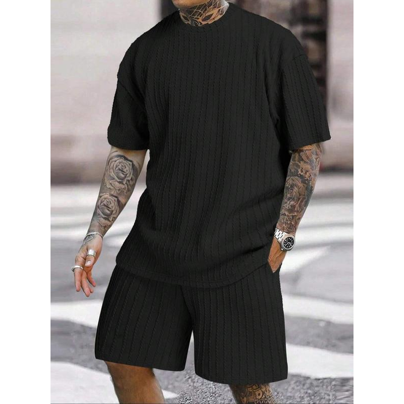 Men's Two-Piece Set: Drop Shoulder Tee & Drawstring Shorts