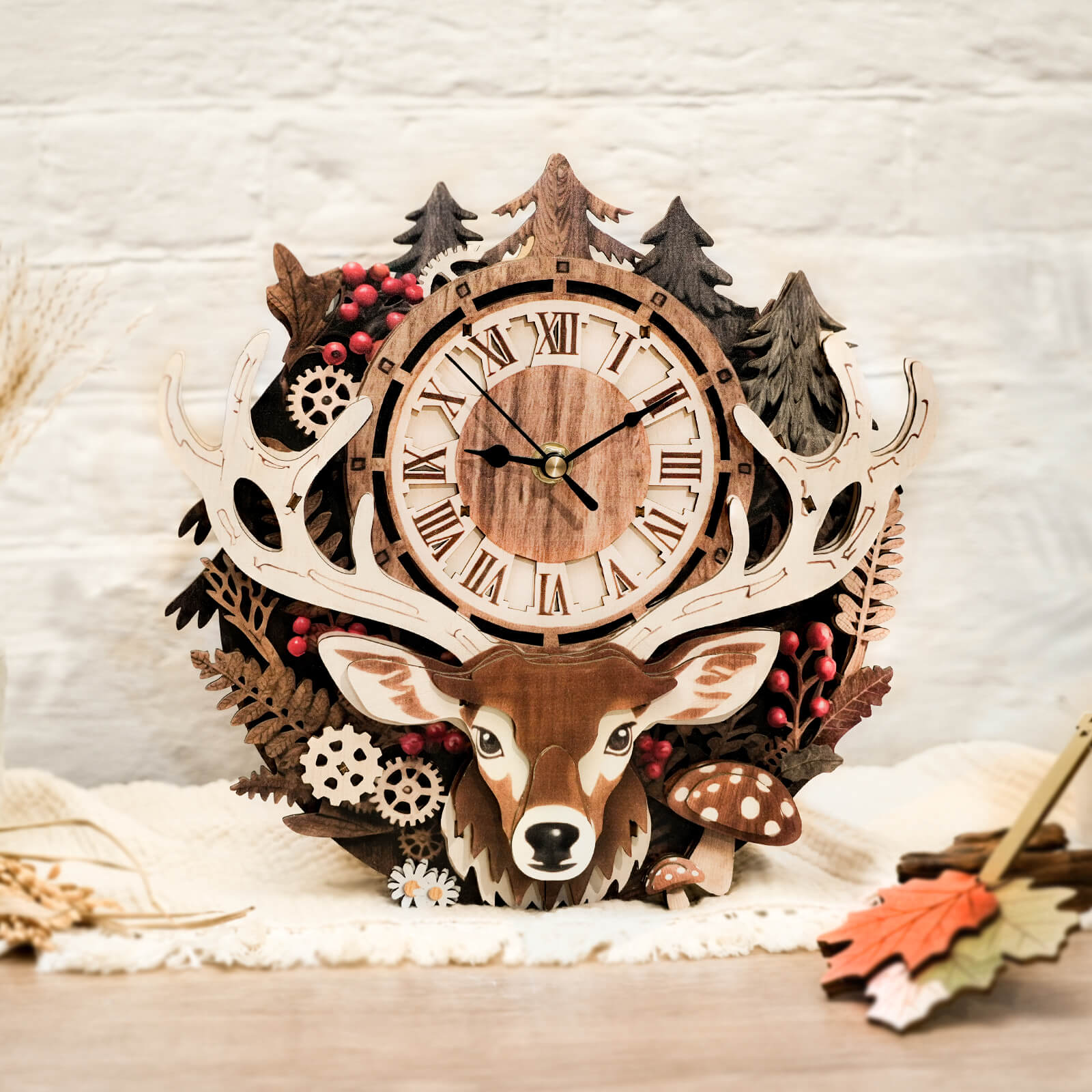 Reindeerâ€“ DIY Wooden Clock, 3D Puzzle Craft Kit